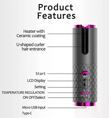 Rizador Inalámbrico Curling Iron