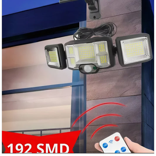 Lámpara Solar 192 LED con Sensor de Movimiento 3 Cabezas