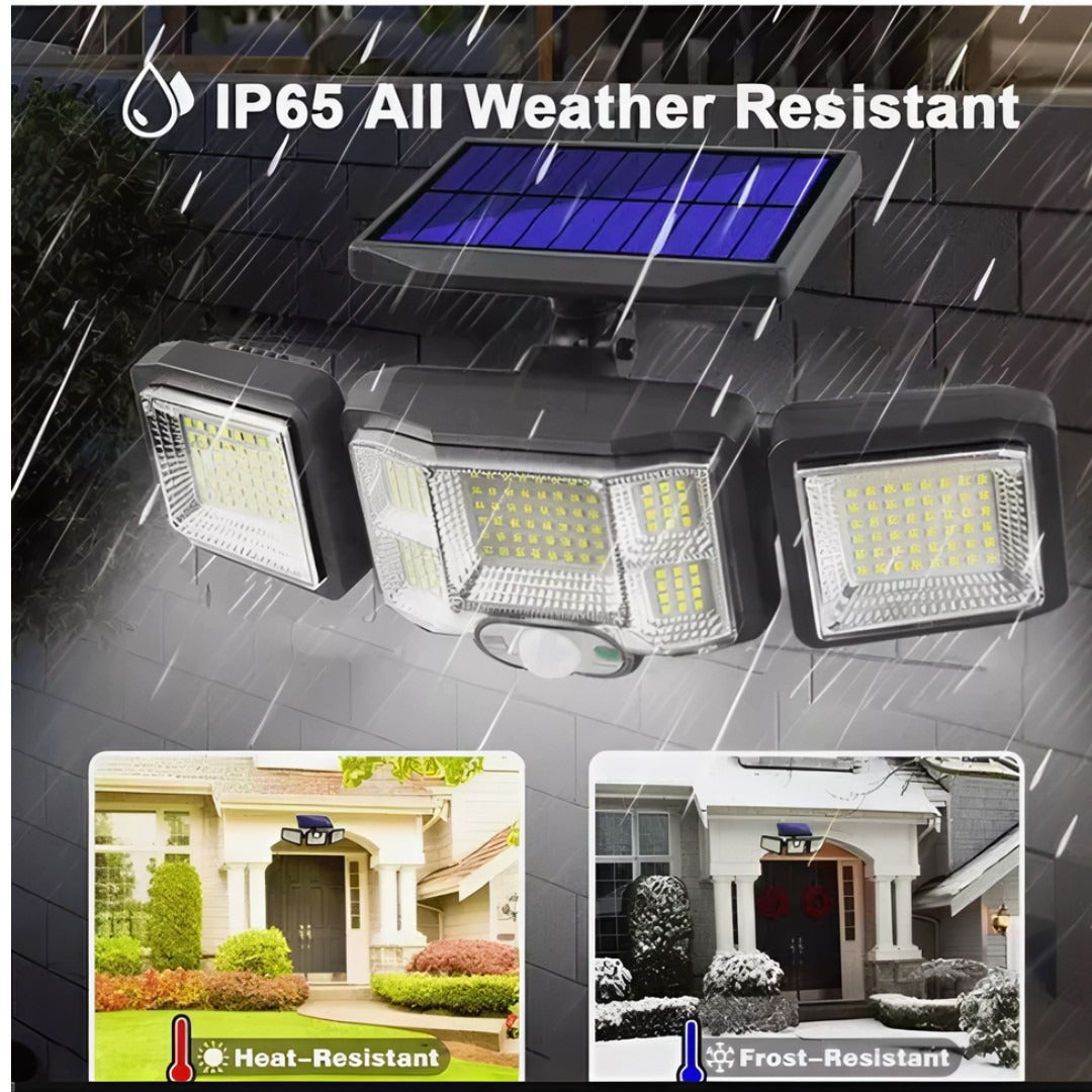 Lámpara Solar 192 LED con Sensor de Movimiento 3 Cabezas