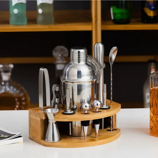 Set de Coctelería 12 Piezas Profesional con Base de Madera