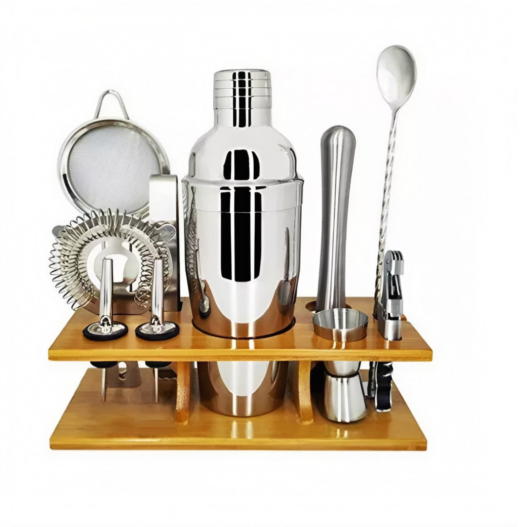 Set de Coctelería 12 Piezas Profesional con Base de Madera