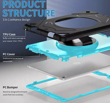 Funda para iPad cuerpo completo a prueba de caídas, soporte giratorio 360