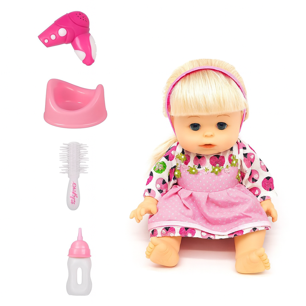 Muñeco Bebe Vestido Flores Secadora Vaci