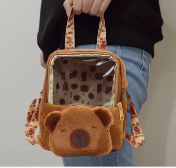 Mochila Infantil Capybara con Ventana Transparente Suave y Práctica