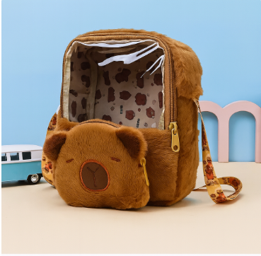 Mochila Infantil Capybara con Ventana Transparente Suave y Práctica