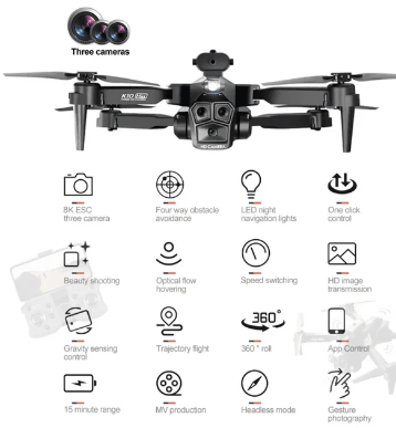 Drone K10 Max Wifi 2.4G 3 Cámaras 4K HD Sensor De Obstáculos