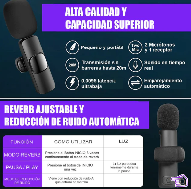 MICROFONO DE SOLAPA INALAMBRICO TIPO C DOBLE TRANSMISOR