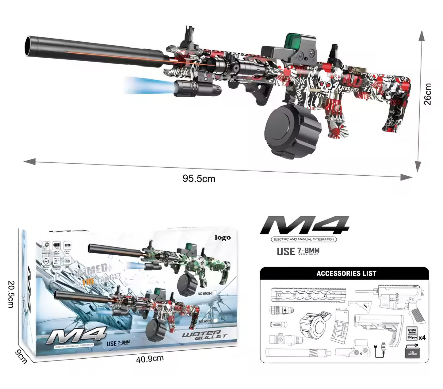 Rifle M4 de Hidrogel Mira + Laser + 2 Proveedores