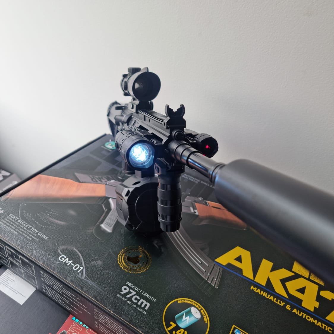 Pistola M416 de Hidrogel con Láser y Linterna Blaster Eléctrico